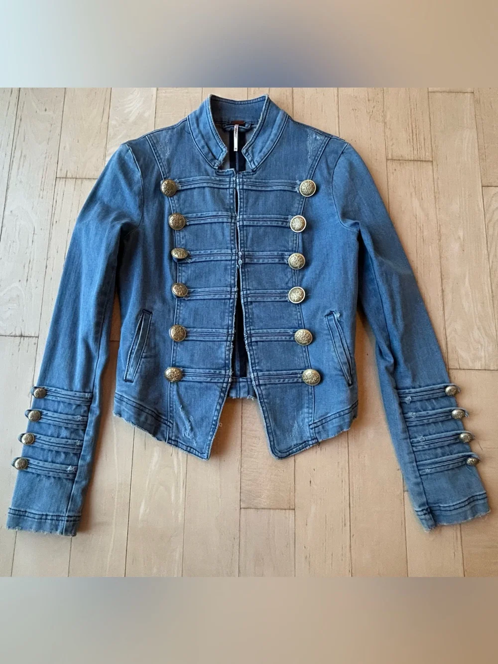 Free People Light Blue Denim Military Jacket Size XS - Picture 8 of 16